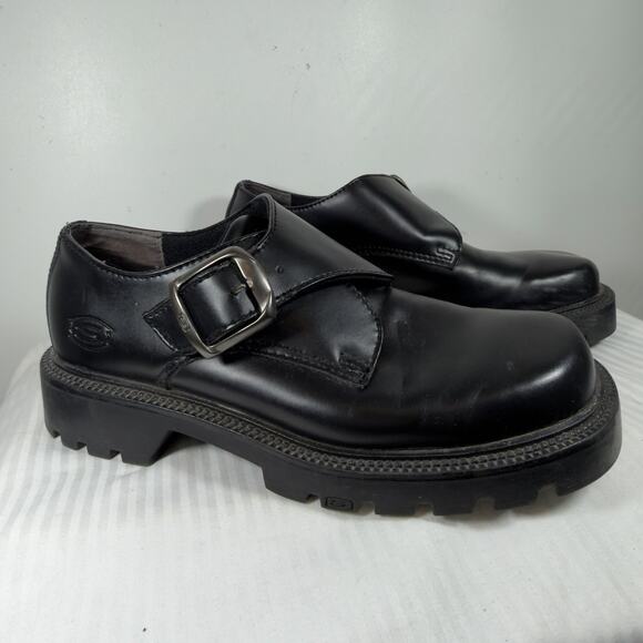 Skechers Black Leather Monk Strap Platform Loafers Chunky Lug Sole US 10 Oxford - Picture 2 of 12